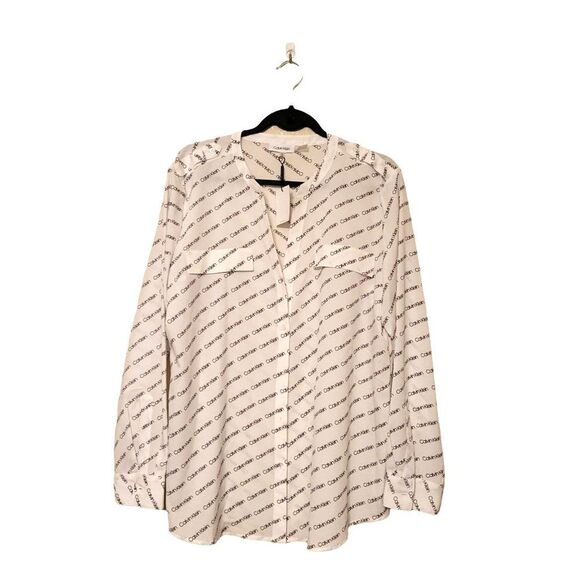 Calvin Klein Womens Top White XL Button Up Logo Long Sleeve Plus Size New - Picture 1 of 9